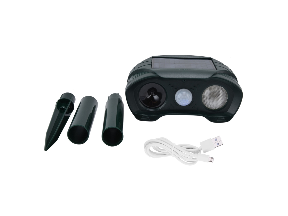 Repelente Ultrassônico Solar para Animais Cães Gatos Ratos Luz Led Quintal Garagem 5v S/MARCA