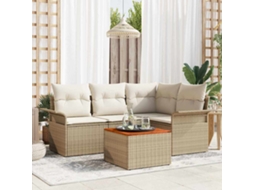 Vidaxl Conjunto De Sofá De Jardim 5 Unid. Bege Vime Pe