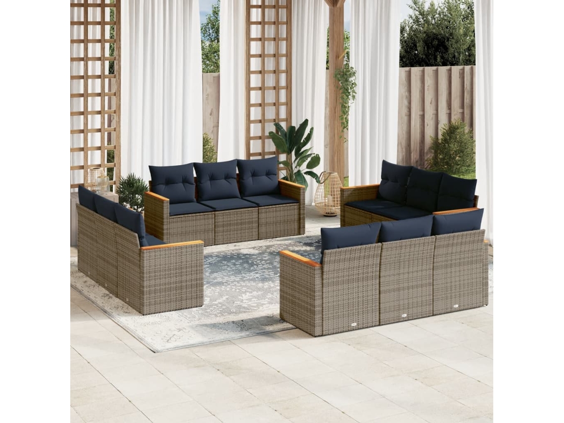 Vidaxl Conjunto De Sofá De Jardim Com 12 Peças E Almofadas Em Rattan Sintético Cinza