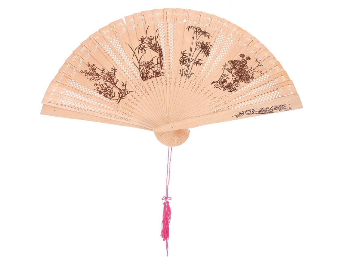 Leque dobrável, cor aleatória, elegante bege sândalo, oco, portátil e durável.