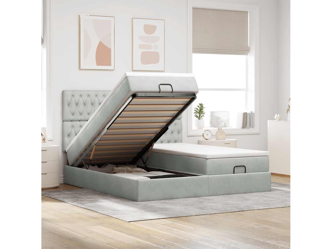 Vidaxl Estrutura Cama Otomana Colchões 160x200cm Veludo Cinzento Claro