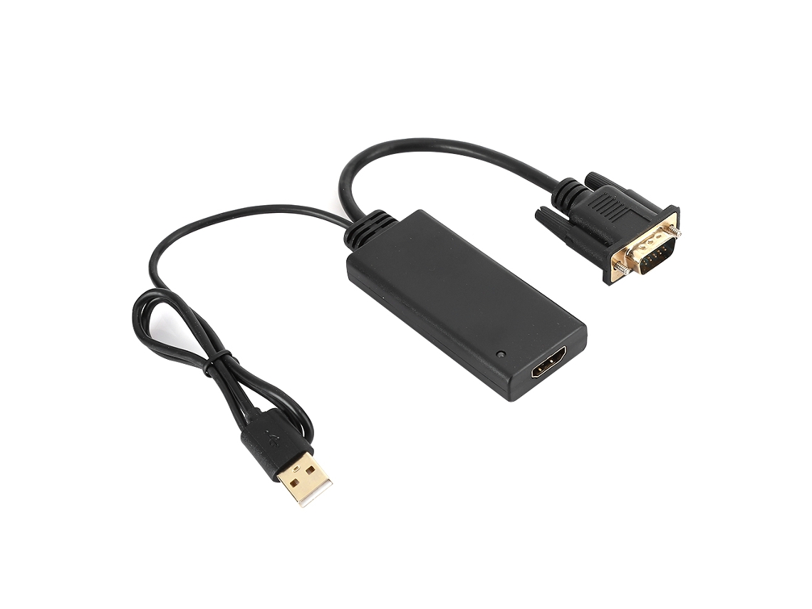 Conversor VGA para HDMI Mali com áudio, USB, switcher, preto, 1080p