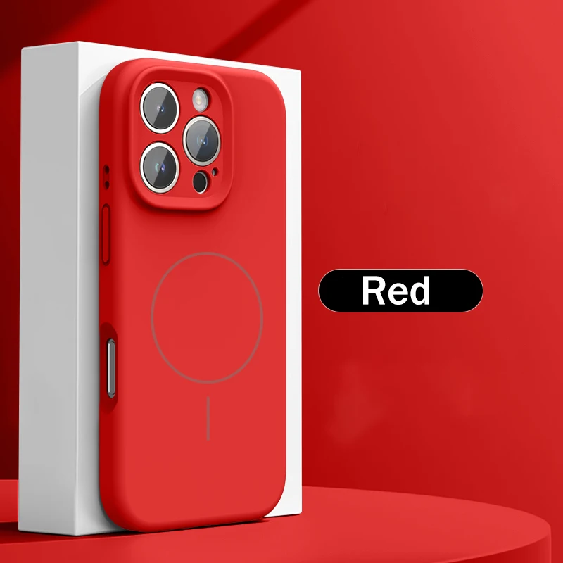 (iphone 16 Vermelho) Capa Protetora De Silicone Líquido Compatível Com Carregamento Sem Fio E Fixação Magnética.