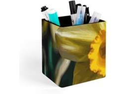 Organizador Quadrado De Couro Computador, Com Estampa De Narcisos, Design Floral, Ideal Pincéis De Maquiagem