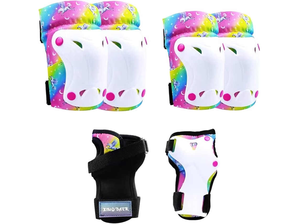 Joelheiras e cotoveleiras ajustáveis para crianças, proteção de pulso 6 em 1, para ciclismo, patins e patinete, 3 a 8 anos, tamanho S AQUAFORGE