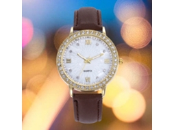 Relógio de Quartzo com Pulseira de Couro Simples e Fashion para Jovens Decoração de Mão Café