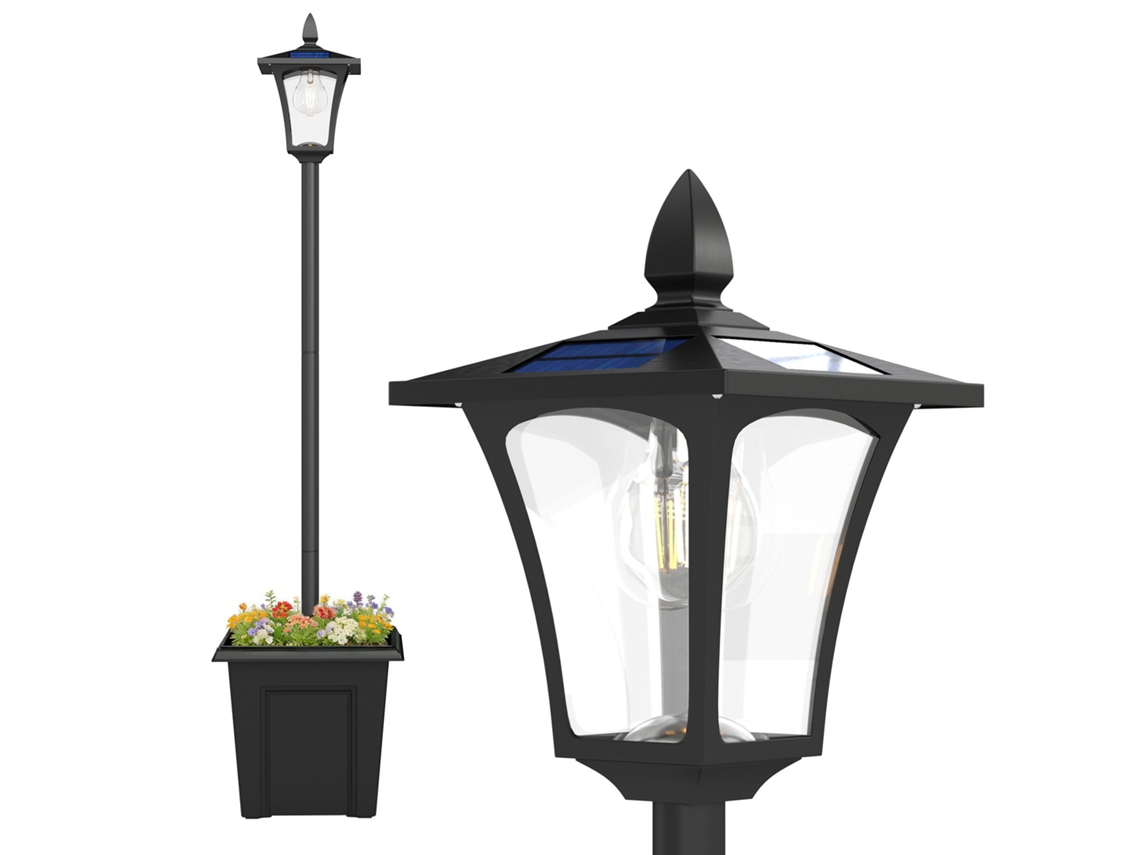 Candeeiro Solar Jardim Vaso Poste Alumínio Led Ip44 Automático