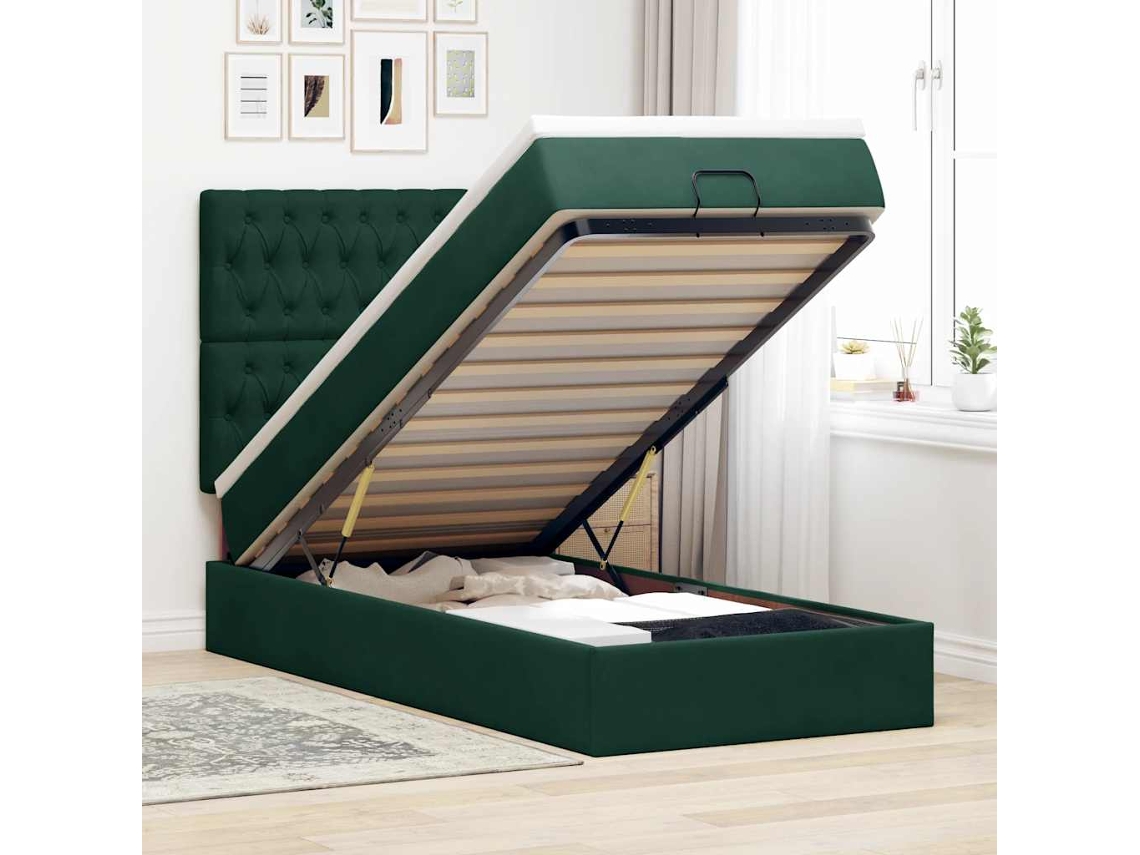 Vidaxl Estrutura Cama Otomana Colchões 80x200cm Veludo Verde Escuro