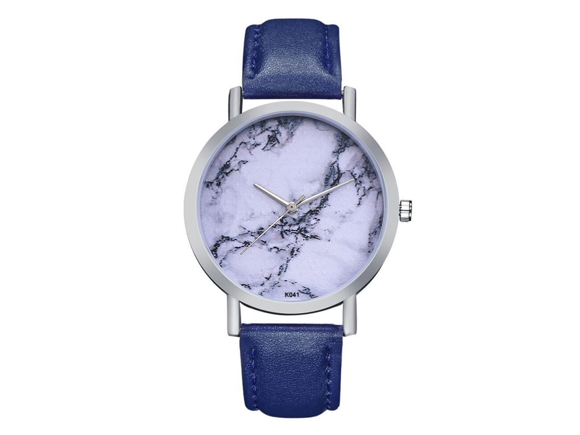 Reloj De Cuarzo Para Mujer Con Correa De Cuero Pu, Caja Plateada, Dial Personalizado (azul)