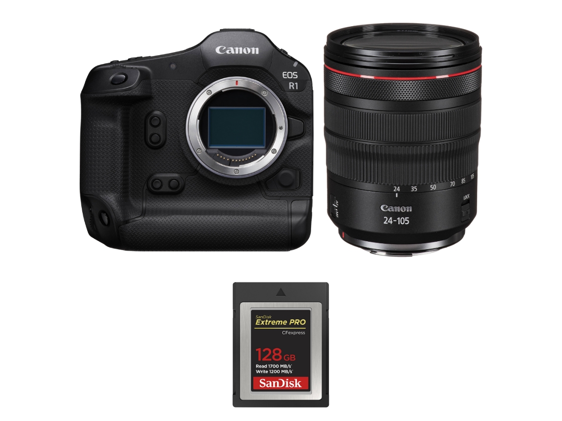 Eos R1 + Rf 24 105mm F/4 L Is Usm + 1 Sandisk 128gb Extreme Pro Cfexpress Type B + Ebook “20 Dicas para Fotos Que Impressionam” CANON