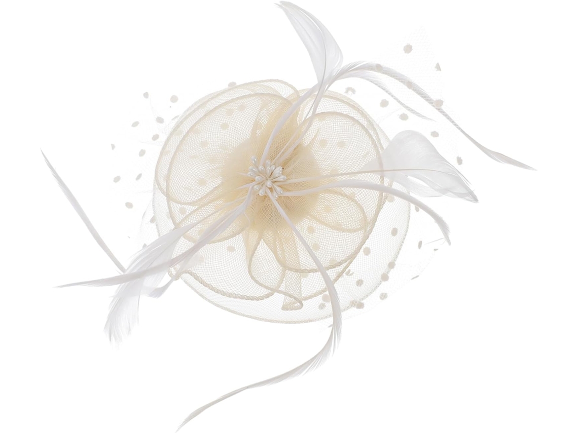 Fascinator De Encaixe Em Malha Bege E Fibra Para Mulheres