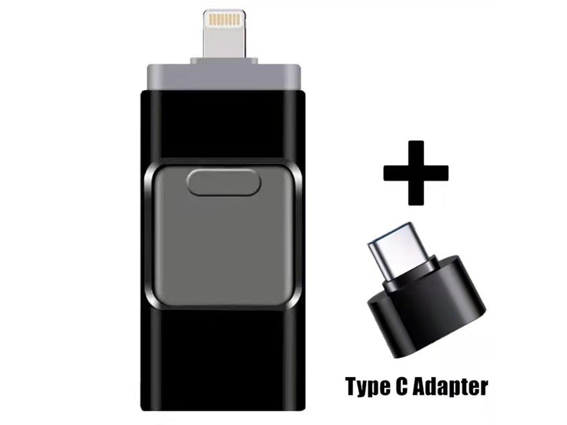Pen Drive Usb 4 Em 1 Para Iphone, Ipad, Pc, Ios E Android Preto Brilvibera (128 Gb)