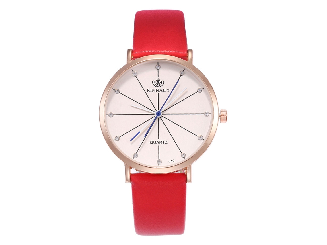 Reloj De Cuarzo Con Correa De Cuero Pu Moda Pareja Reloj Casual Acero Inoxidable Rojo