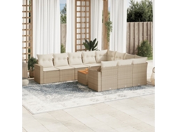 Vidaxl 11 Pcs Conjunto Sofás de Jardim C/ Almofadões Vime Pe Bege