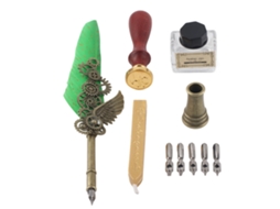 Set de Caneta Estilo Retro Elegante com Padrão Exquisito Pontas de Aço Inoxidável Resistente Ao Desgaste Kit de Caneta para Caligrafia Caneta Verde