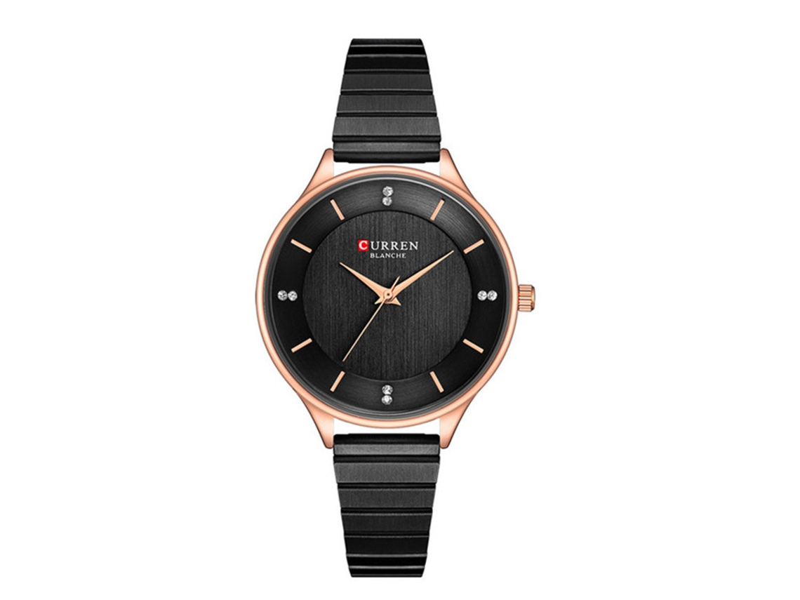 Relógio feminino elegante com pulseira de aço inoxidável, à prova d'água, MDUG (preto)