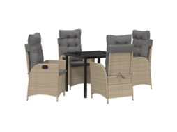 Conjunto 5 De Cadeiras De Jantar De Jardim Com Almofadas Vidaxl Bege Rattan Poliéster