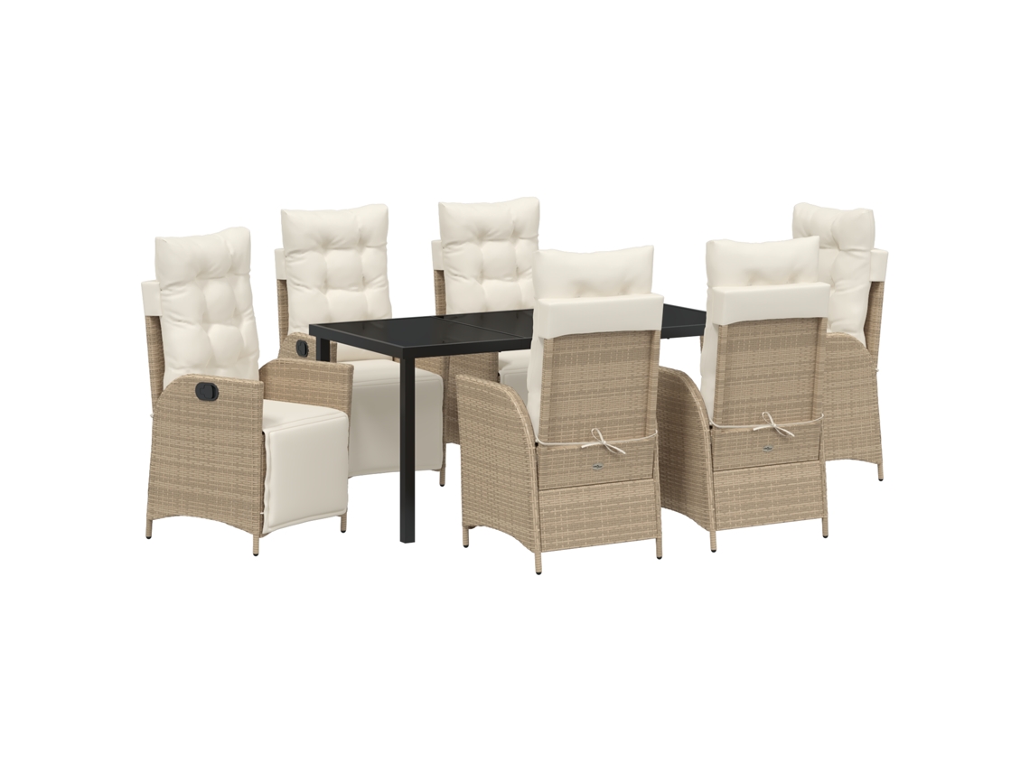 Conjunto 7 De Jantar De Jardim Vidaxl Bege Rattan Poly