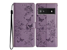 Capa De Couro Com Estampa Floral E Borboleta Para Google Pixel 7a
