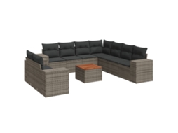 Conjunto de 10 Sofás de Jardim com Almofadões Vime Pe Cinzento MAISON EXCLUSIVE