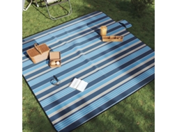 Vidaxl Manta Piquenique Dobrável 200x200 Cm Veludo Riscas Azul/branco