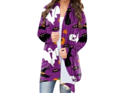 Blusa De Halloween Com Frente Aberta, Manga Longa, Estampada E Ajuste Solto, Tipo Casaco Casual Elegante Tipo 1 S