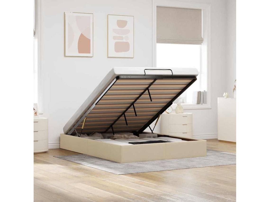 Vidaxl Estrutura Cama Otomana Sem Colchão 140x200 Cm Tecido Cor Creme
