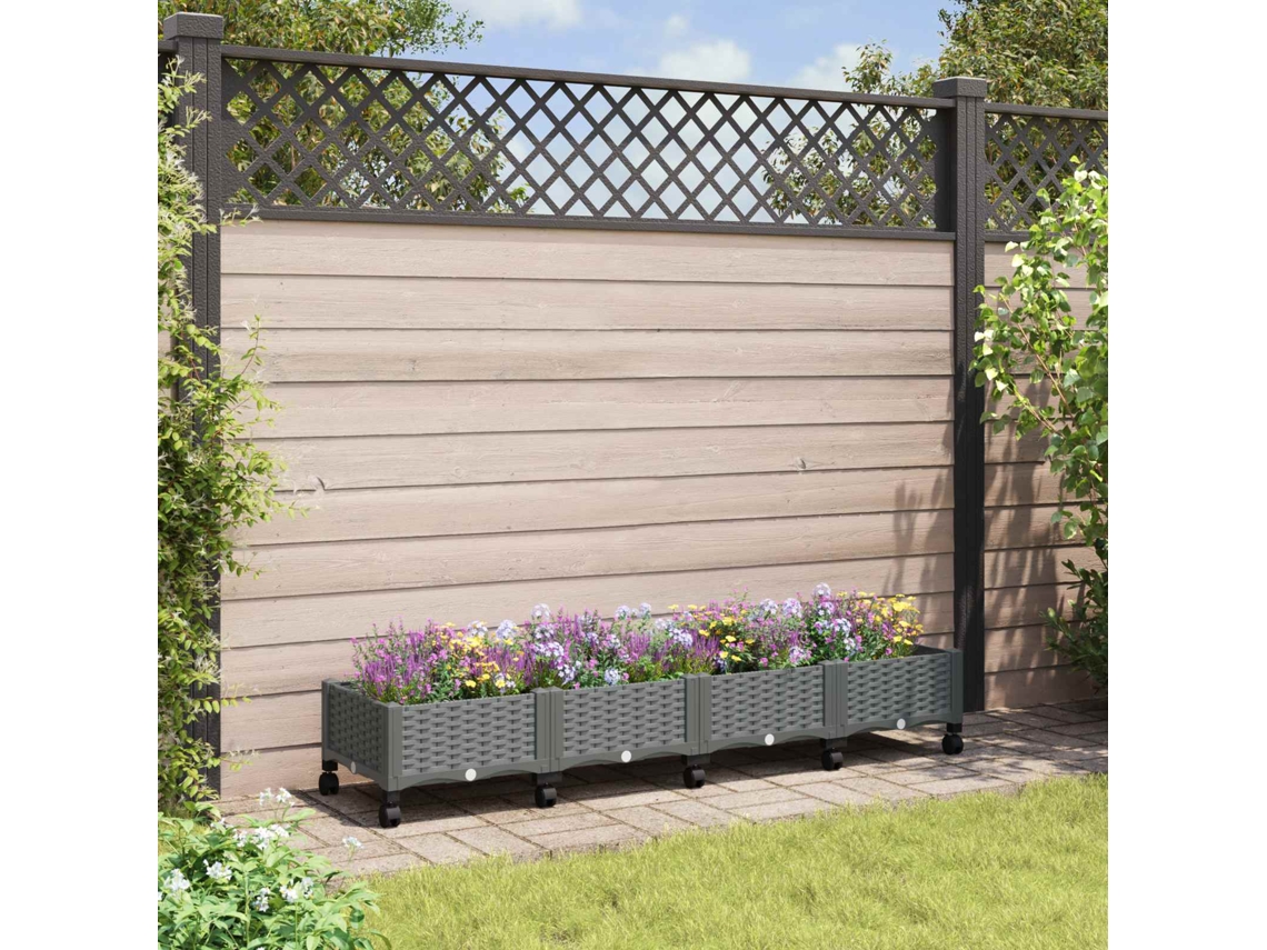 Vidaxl Vaso De Jardim Com Rodas Cinzento-claro 160 X 40 X 33 Cm Pp
