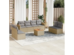 Vidaxl 9 Pcs Conj. Sofás Jardim C/ Almofadões Vime Pe Bege Misturado