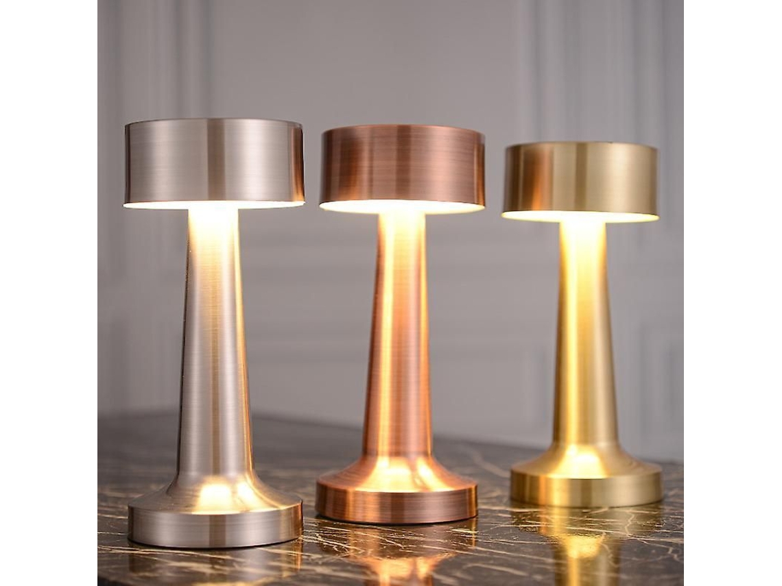 Lâmpada De Mesa Retro De Metal Com Carregamento Sem Fio E Toque Ajuste De Luz 3 Cores Oro Rosa