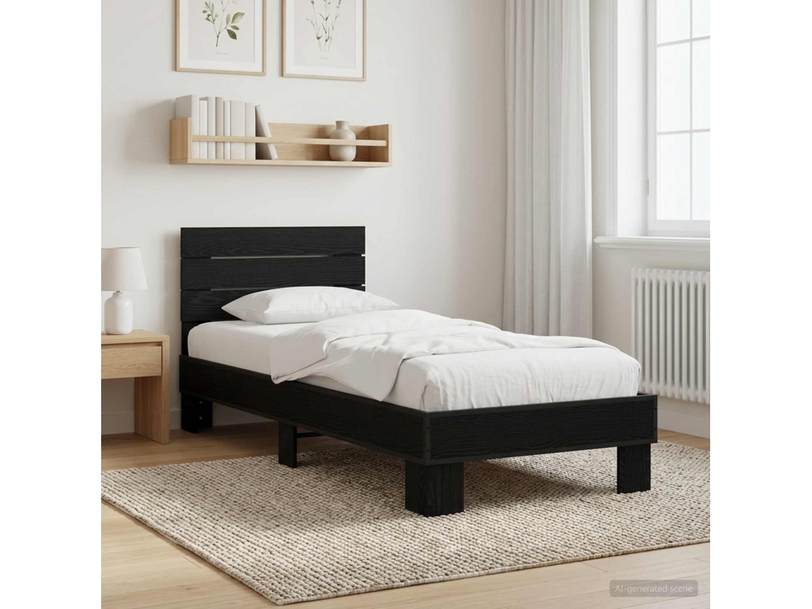 Vidaxl Estrutura De Cama Com Cabeceira Carvalho Preto 80 X 200 Cm