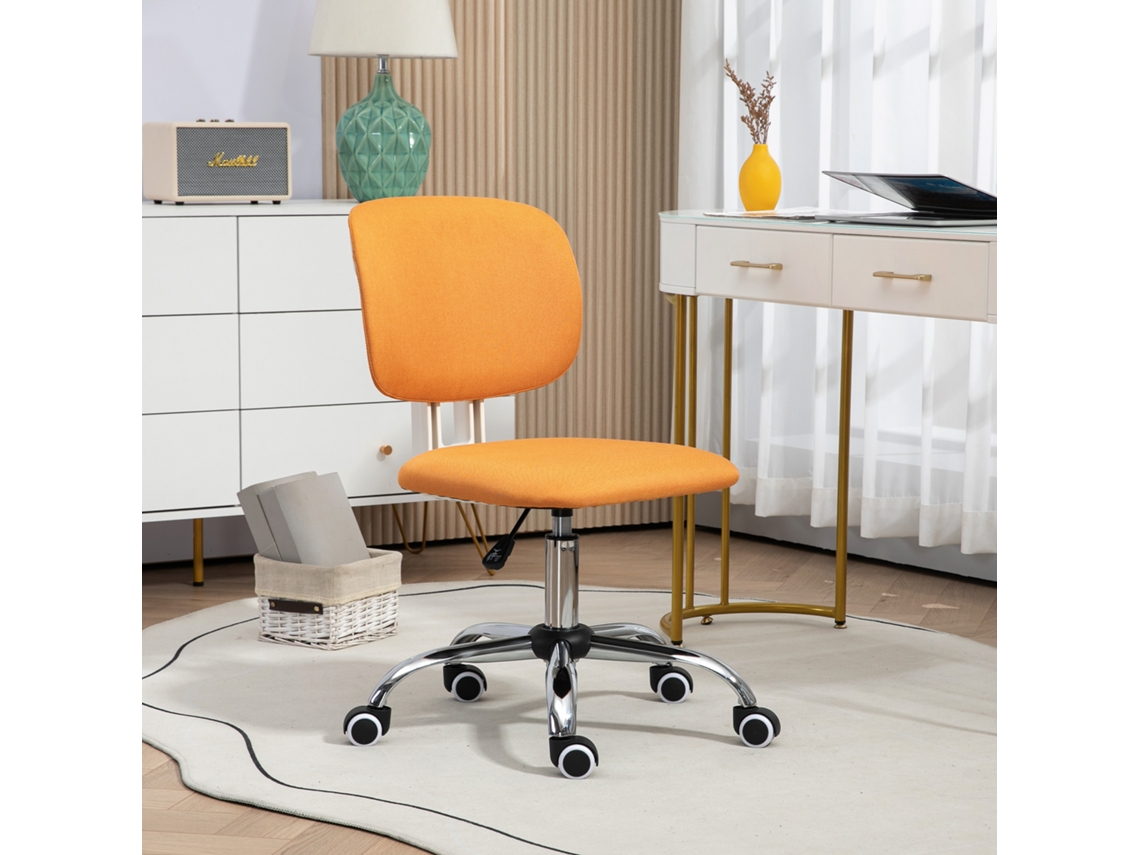 Cadeira Escritório Vinsetto Sem Braços, Tecido, Altura Ajustável, Carga 120kg, 48x53x80-90cm, Laranja, Moderna.