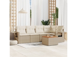 Vidaxl 6 Pcs Conjunto De Sofás P/ Jardim Com Almofadões Vime Pe Bege