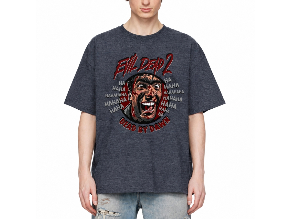 Rockinstone Evil Dead Ha Hahaha Heather Navy Adult T-shirt Size:l