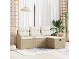 Vidaxl Conjunto De Sofá De Jardim 4 Unid. Bege Vime Pe