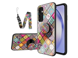 Capa De Celular Com Suporte E Padrão Étnico, Vidro Temperado E Alça Para Samsung Galaxy S24