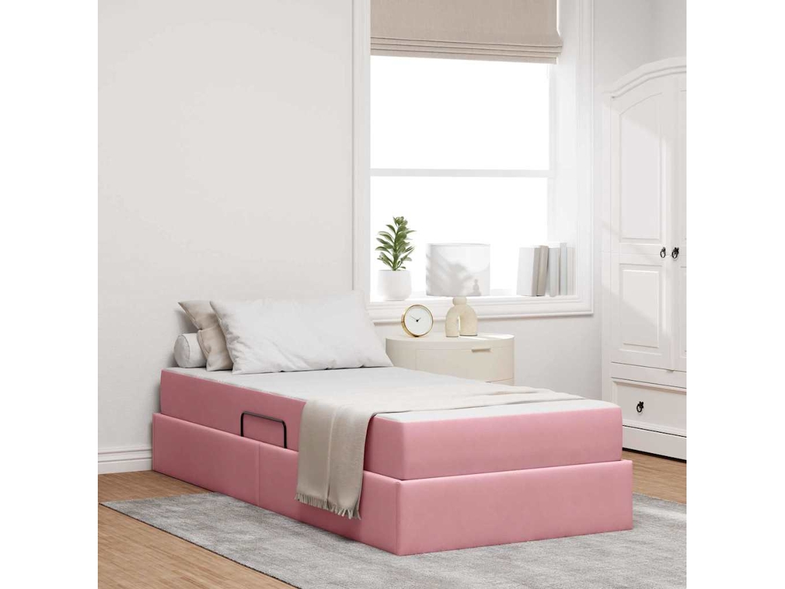 Vidaxl Cama Com Arrumação E Colchão Rosa 100 X 200 Cm Veludo