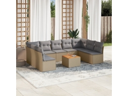 Vidaxl 10 Pcs Conj. Sofás Jardim C/ Almofadões Vime Pe Bege Misturado