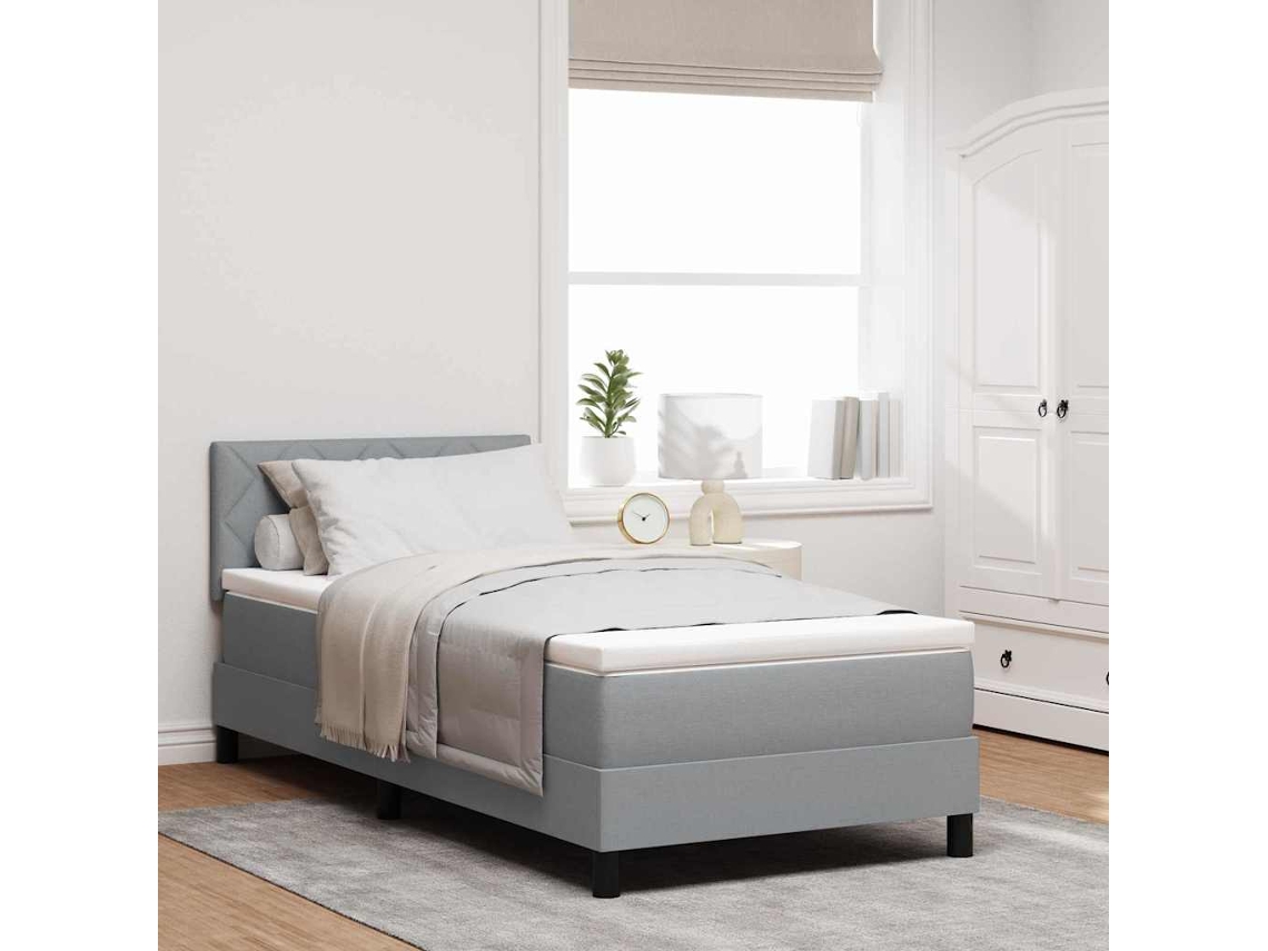 Vidaxl Cama Box Com Cabeceira Manual Cinzento-claro 90 X 200 Cm Tecido