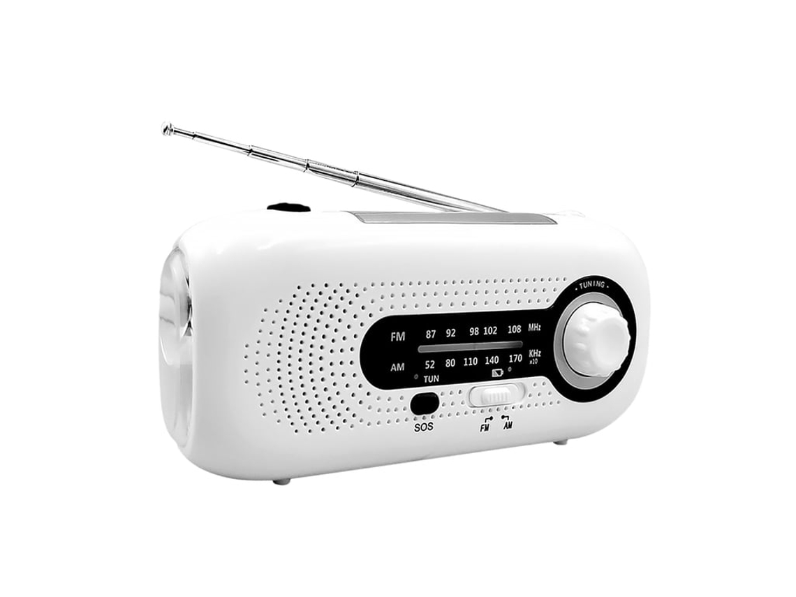 Rádio de Emergência AQUAFORGE am/fm com células solares e manivela, alarme sos, lanterna com 4 modos