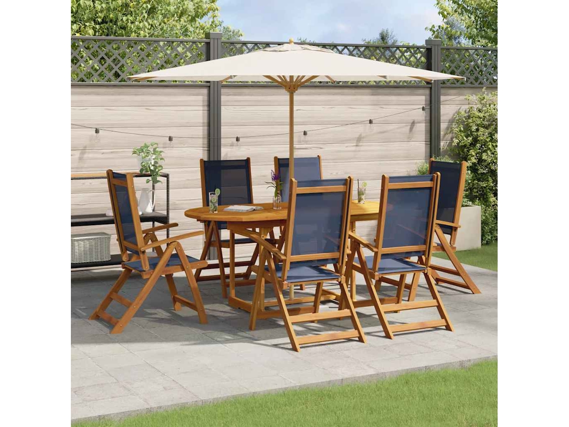 Vidaxl 7 Pcs Conjunto De Jantar Para Jardim Acácia Maciça E Textilene
