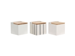 Saleiro Com Tampa Home Esprit Branco Bambu Grés 11 X 11 X 11 Cm (3 Unidades)