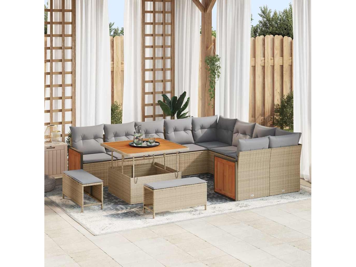 Vidaxl Conjunto De Sofá De Jardim 13 Pcs Bege E Cinza Claro Vime Pe