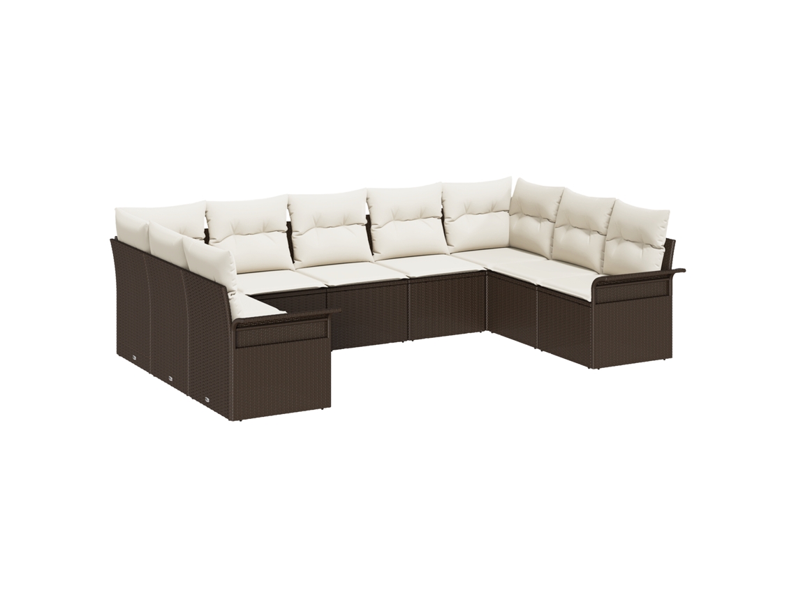 Conjunto 9 Conjunto De Sofá De Jardim Vidaxl Castanho Vime Pe (289 X 187,5 X 85 Cm)