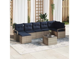 Vidaxl Conjunto de Sofás com Almofada 8 Pcs Cinzeto Vime Pe