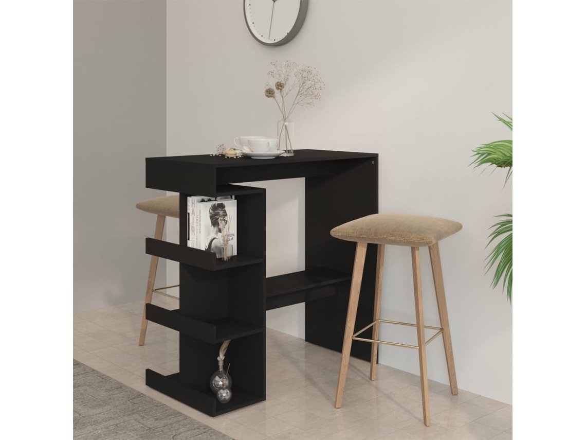Vidaxl Mesa De Bar C/ Prateleiras Derivados De Madeira Preto