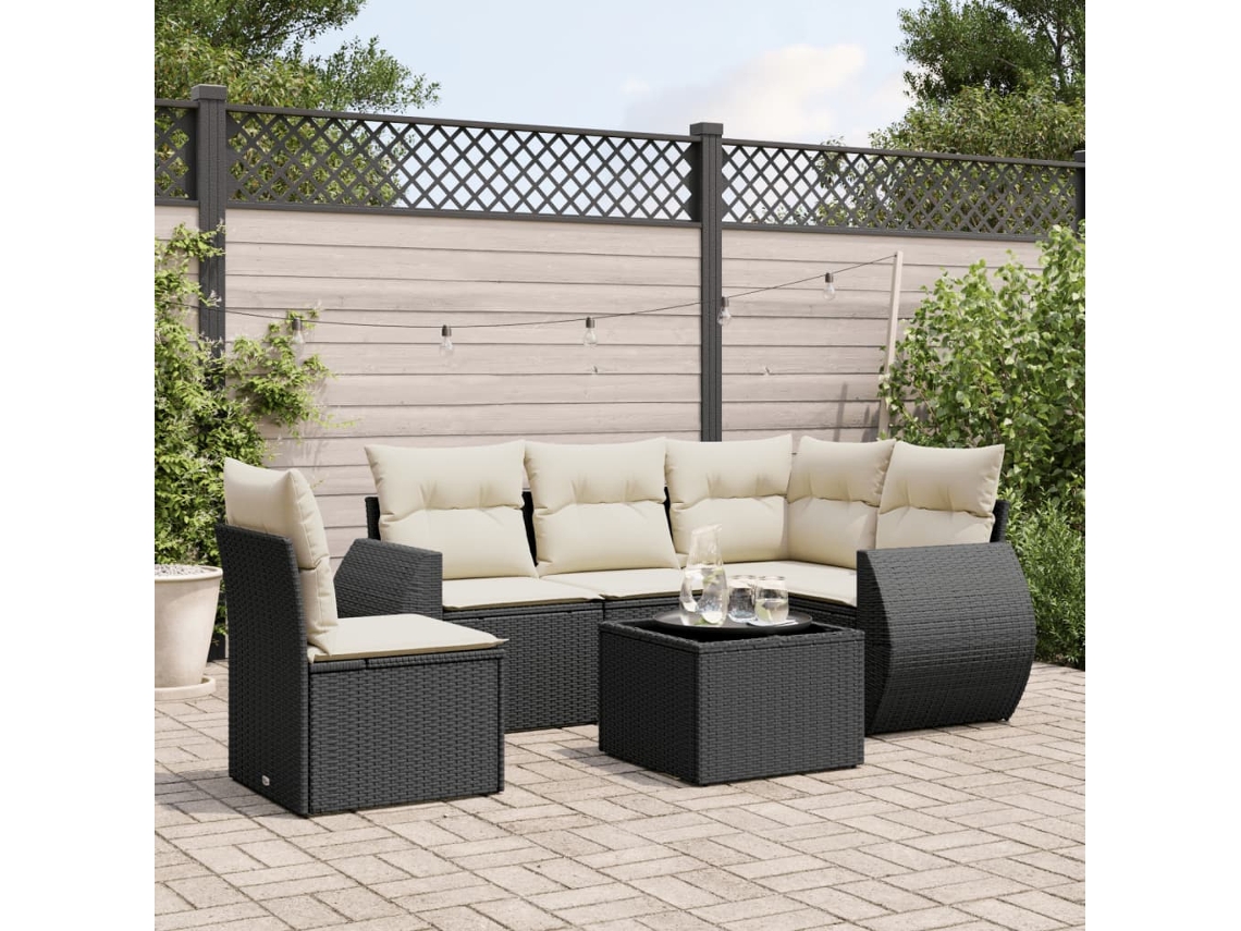 Vidaxl 6 Pcs Conjunto Sofás de Jardim C/ Almofadões Vime Pe Preto