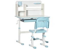 Conjunto de Mesa e Cadeira Infantil ajustável, Mesa Inclinável a 60°, Gaveta e Prateleiras, Azul CHEZMOI