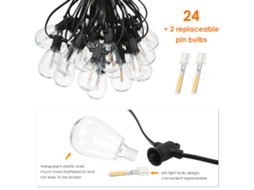 Cordão de luzes LED Tomshine 2026, 15,2 m/50 pés, 24 lâmpadas S14, à prova de choque, IP65 à prova d'água, para decoração de festas em jardins, ambientes internos e externos.