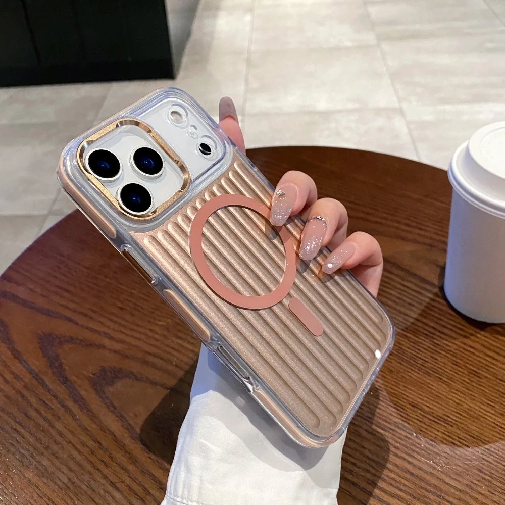 (dourado, Iphone 16 Pro Max) Capa Magsafe Com Padrão Ondulado, Capa Protetora Magnética À Prova De Choque.